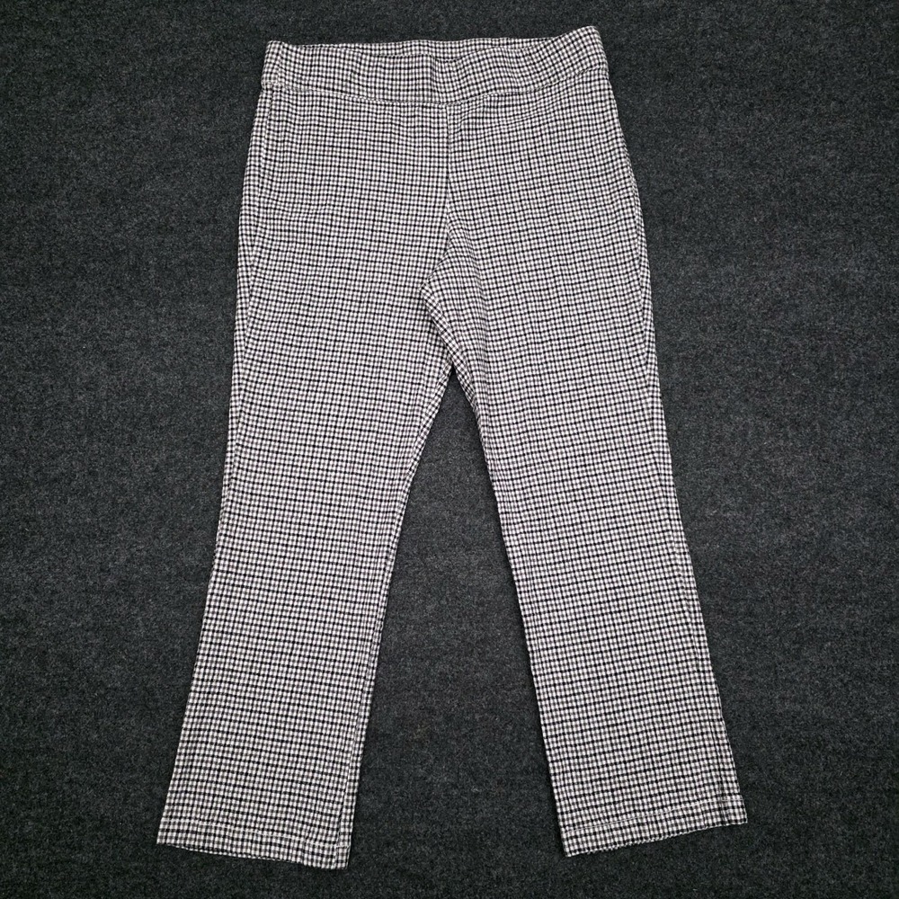 Free People Women Large Gingham Check Straight Leg Cropped Linen Blend Pants